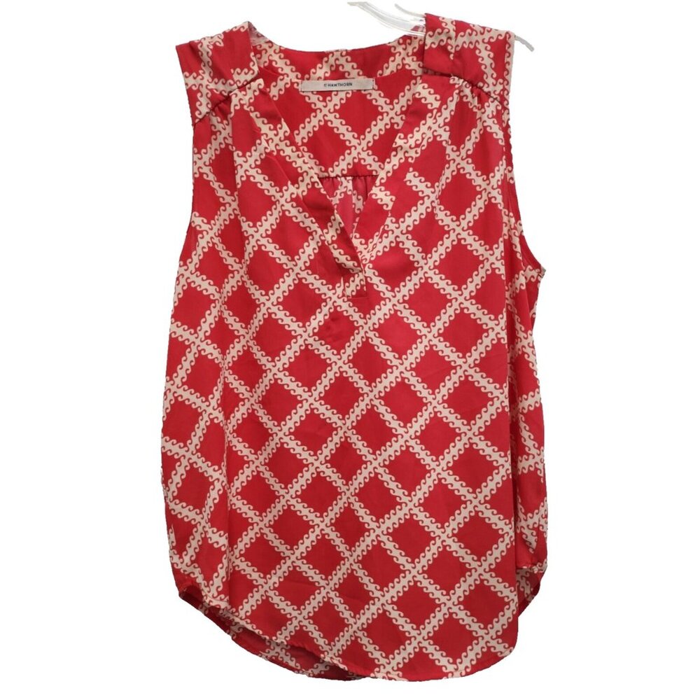 41 Hawthorn Stitch Fix Womens Blouse Top Small Red Printed Sleeveless Carrier